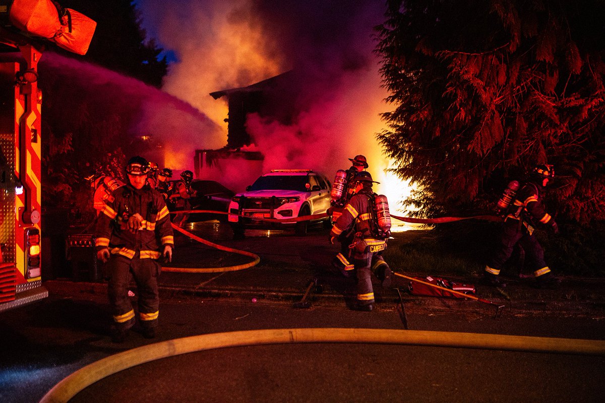 At about 9:15 pm tonight South King Fire and Rescue, Puget Sound Fire, Valley Regional Fire, King County Medic one, Zone 3 Rehab, and King County Fire District 22 responded to a fully involved residential fire just off of Star Lake Rd