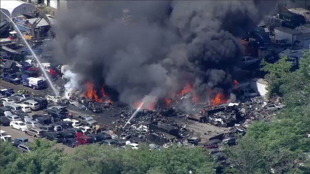 Junkyard fire in Southwest Philadelphia is now a 2nd alarm incident.  61st and Passyunk Avenue.  Multiple vehicles in the yard on fire