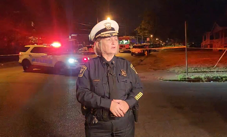 In a briefing at the scene, Cincinnati Police Chief Terri Theetge said Paul Mitchell, 39, fired about 30 rounds at officers as they arrived. He peacefully surrendered after 7 hours due to 'phenomenal work and patience of the officers here,' chief says. No one was hurt