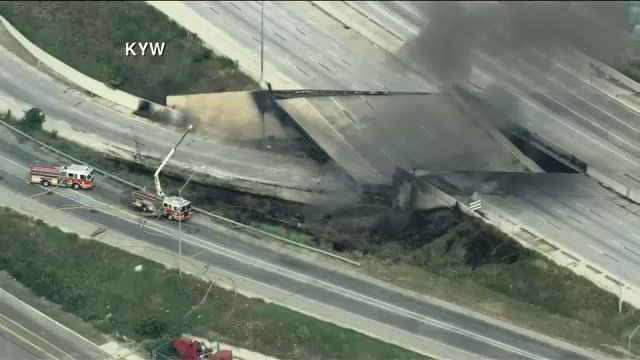 Philadelphia this morning - Tanker truck fire underneath I-95 caused part of the highway to collapse.