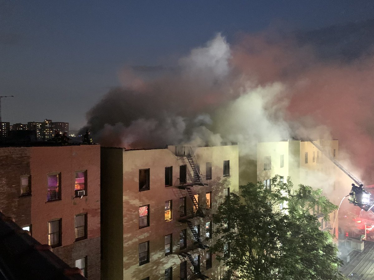 FDNY Members continue operations 1420 Noble Ave. Units arrived under 4 min. Fire discovered in cockloft, which is the area between the top floor ceiling and the underside of the roof