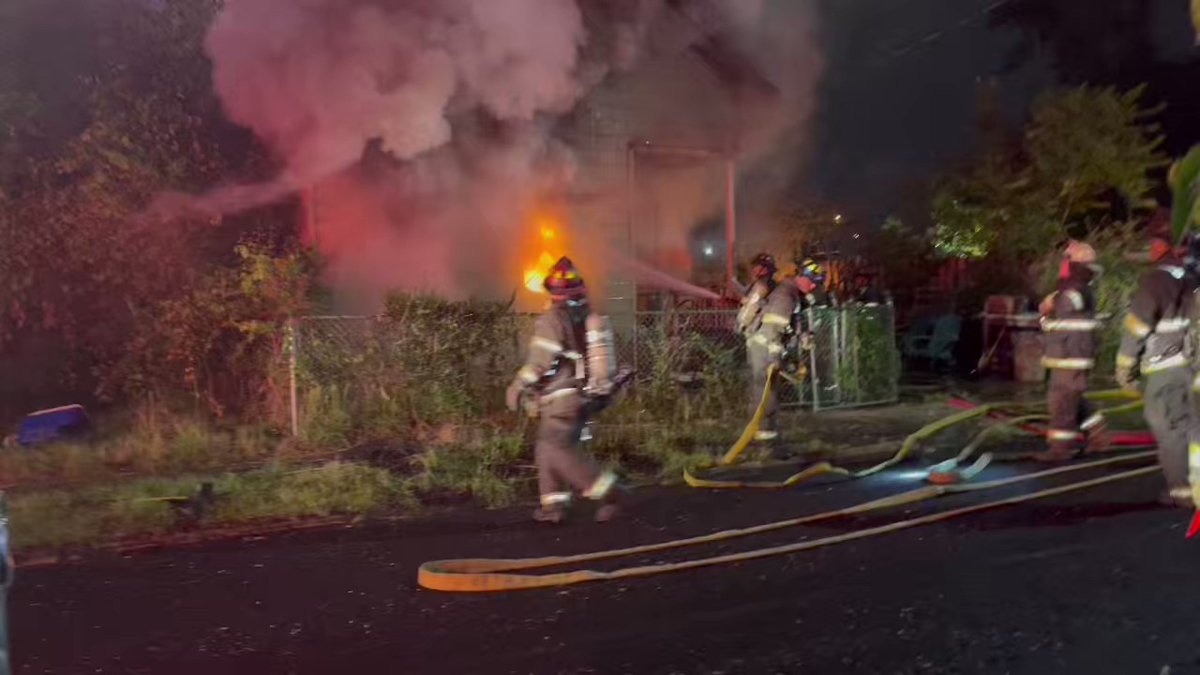 Two Cleveland Policeman followed a smoke trail and found this working fire on Quincy and E84th street. The house was fully engulfed. It is reported to be vacant. Quincy is closed both ways