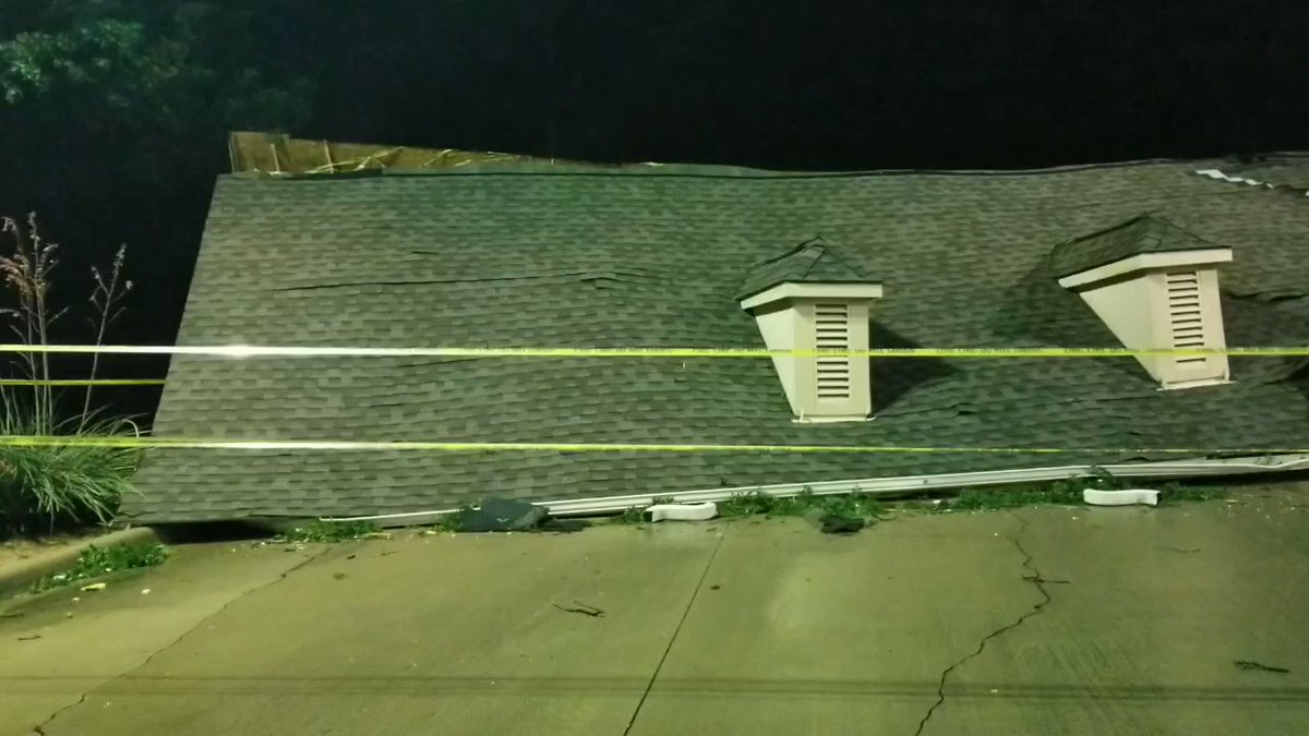 Heavy damage to a Lavon bank building as storms rolled through overnight