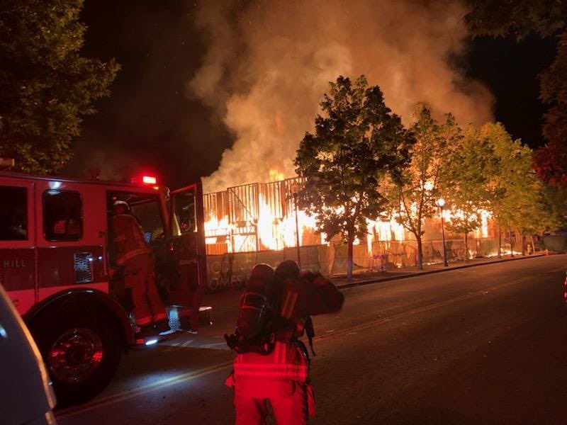 Early this morning firefighters responded to a well established fire at a under construction development in the area of Depot St X 5th St. Firefighters worked hard through the night and were able to contain the fire to the building of origin. There are no reported injuries