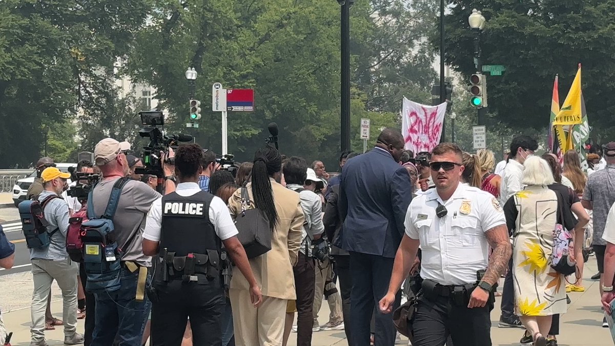 Police are responding to reports of a  suspicious package outside the Supreme Court in DC nnThis comes amid protests over the court's decision that affirmative action in school is unconstitutional Evacuations underway