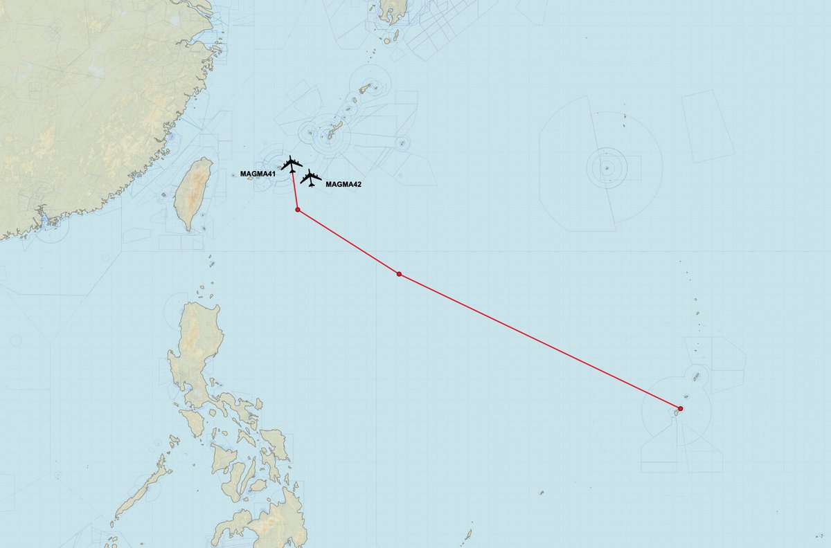 USAF B-52Hs MAGMA41 & 42 departed Andersen AFB, Guam and flew to the west coast of South Korea via the East China Sea