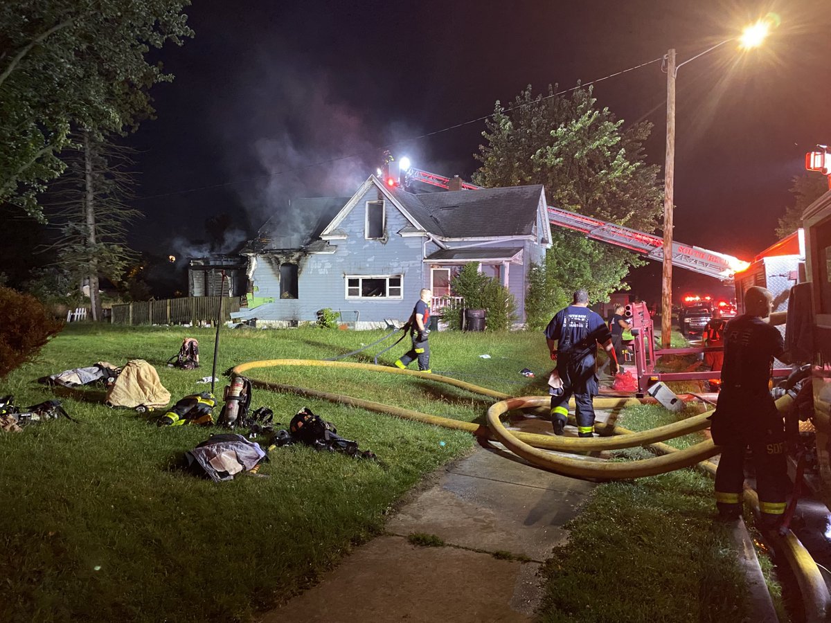 SouthBendFire on the scene of a house fire on Bertrand St. in South Bend. The fire so intense - it caused the 2nd floor to collapse. One firefighter has non-life threatening injuries