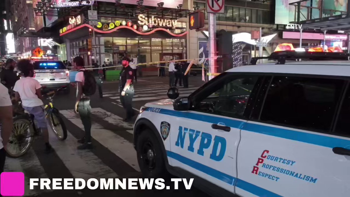 Two teens shot near W 47th St and 7th Ave in Times Square, Manhattan NYC. The wounded pair were rushed by EMS to a trauma center for further treatment. No arrests, search underway for black male who fled eastbound on 41st Street