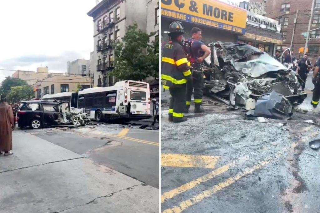 At least 10 people hurt after minivan rear-ends MTA bus in NYC