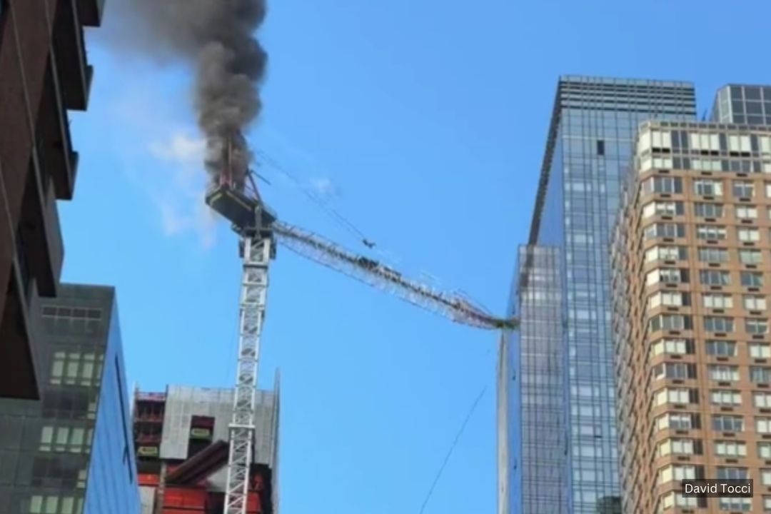 A crane on fire collapsed into the streets of Manhattan Wednesday morning. At least five people have been reported injured.