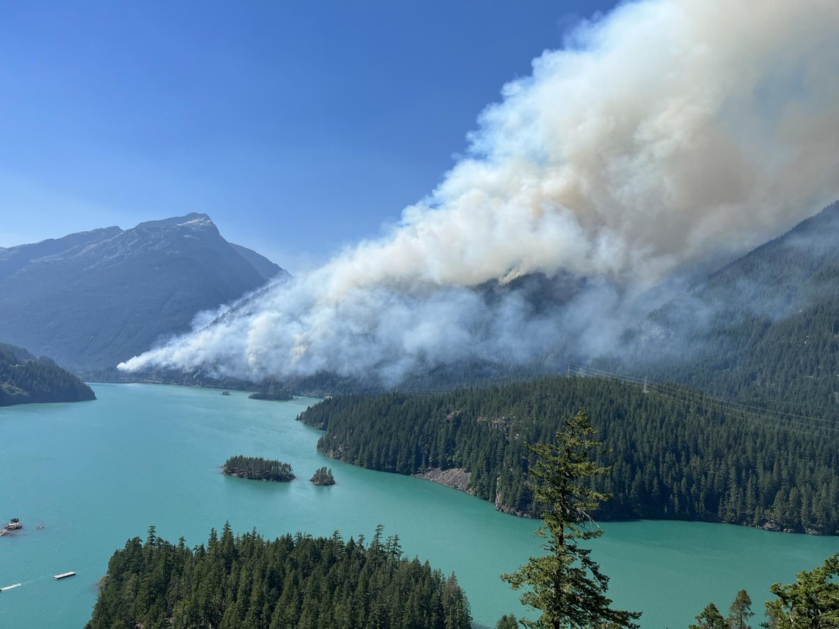 Sourdough Fire, North of Diablo Lake, has consumed 534 acres.  Erratic fire behavior likely today before beneficial showers arrive this weekend