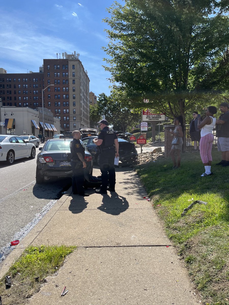 Several cars have been hit near the intersection of Centre Avenue and S. Graham Street in Shadyside. A woman in one of those cars tells an out-of-control utility truck slammed into the parked cars