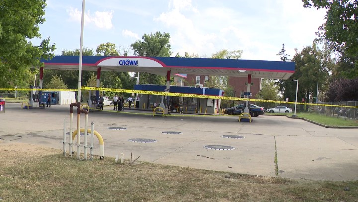 Three men were wounded in a shooting Friday afternoon at a Northwest Baltimore gas station, police said