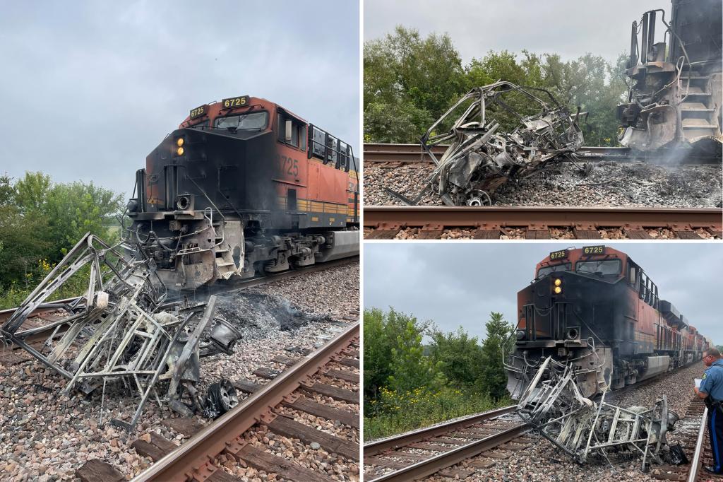 Photos show mangled metal mess after freight train crashes into ATV