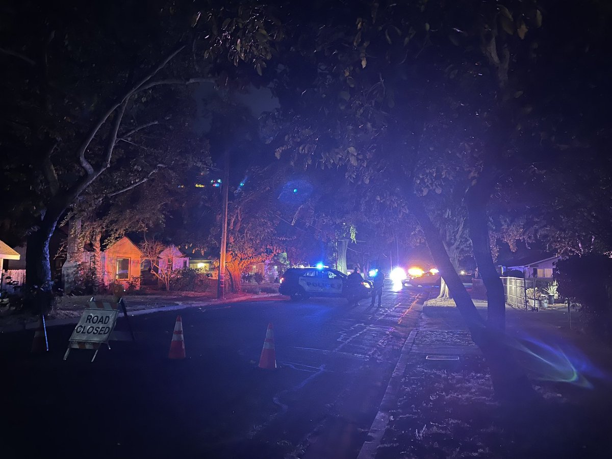 Law enforcement out on Beamer Street in Woodland. Part of the road is blocked. While behind the barrier, a police officer told us to back up further to avoid getting caught in something