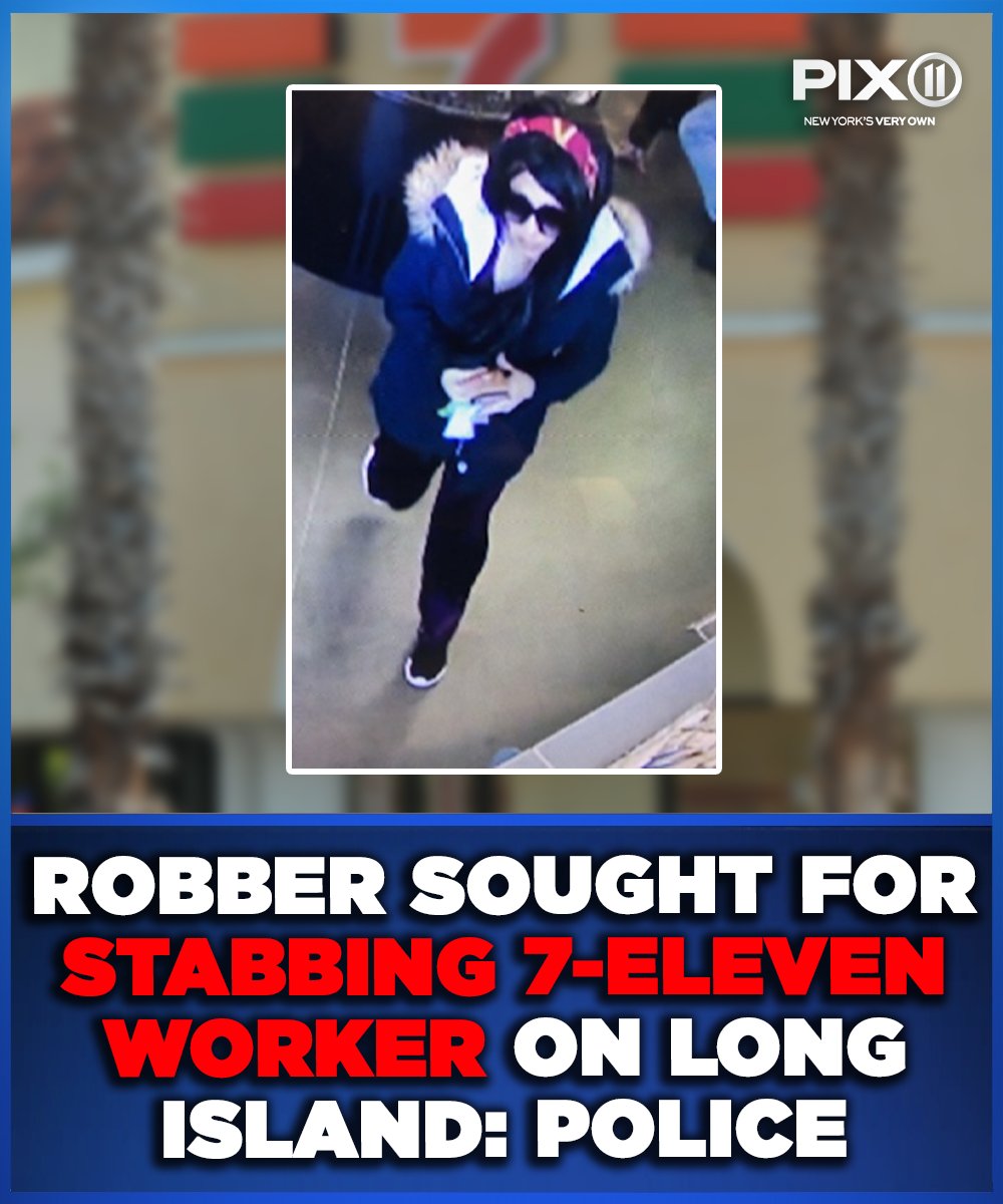 A robber stabbed a 7-Eleven worker several times before darting out of the Long Island store with stolen merchandise on Sunday, police said-