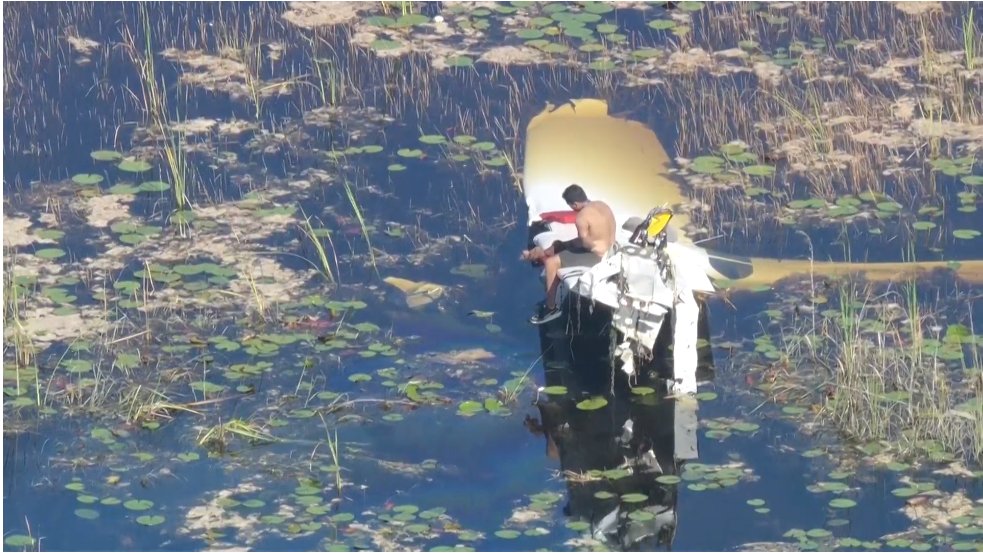 Small plane goes down in SW Broward as man waits for help from rescuers on wing of downed aircraft