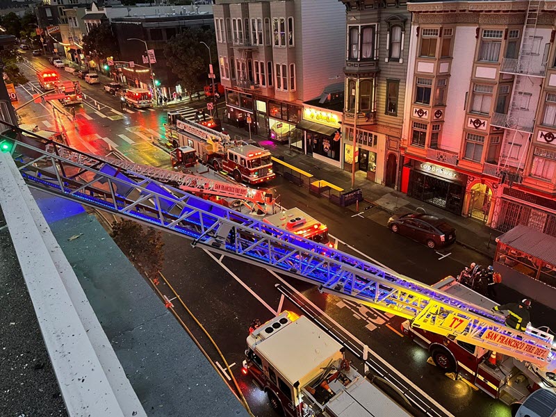 Three people suffered minor injuries and a total of five were rescued earlier this morning in a two-alarm structure fire in San Francisco's Mission District, according to the fire department