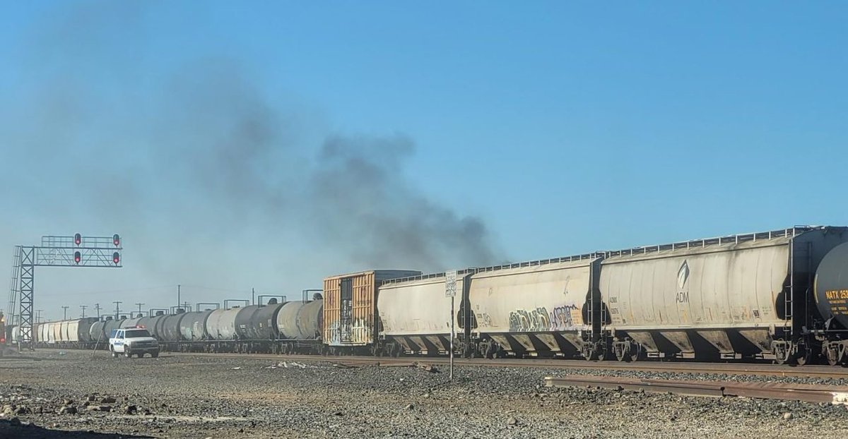 Bakersfield and Kern County firefighters are battling a fully involved rail car fire in east Bakersfield Tuesday afternoon