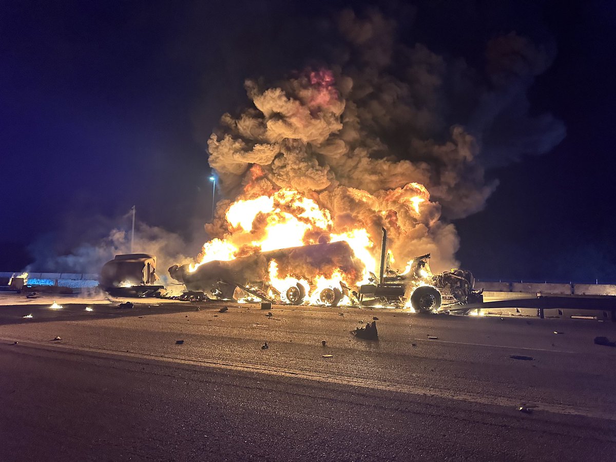 Traffic came to a standstill on the Turnpike this morning from this crashed fuel tanker