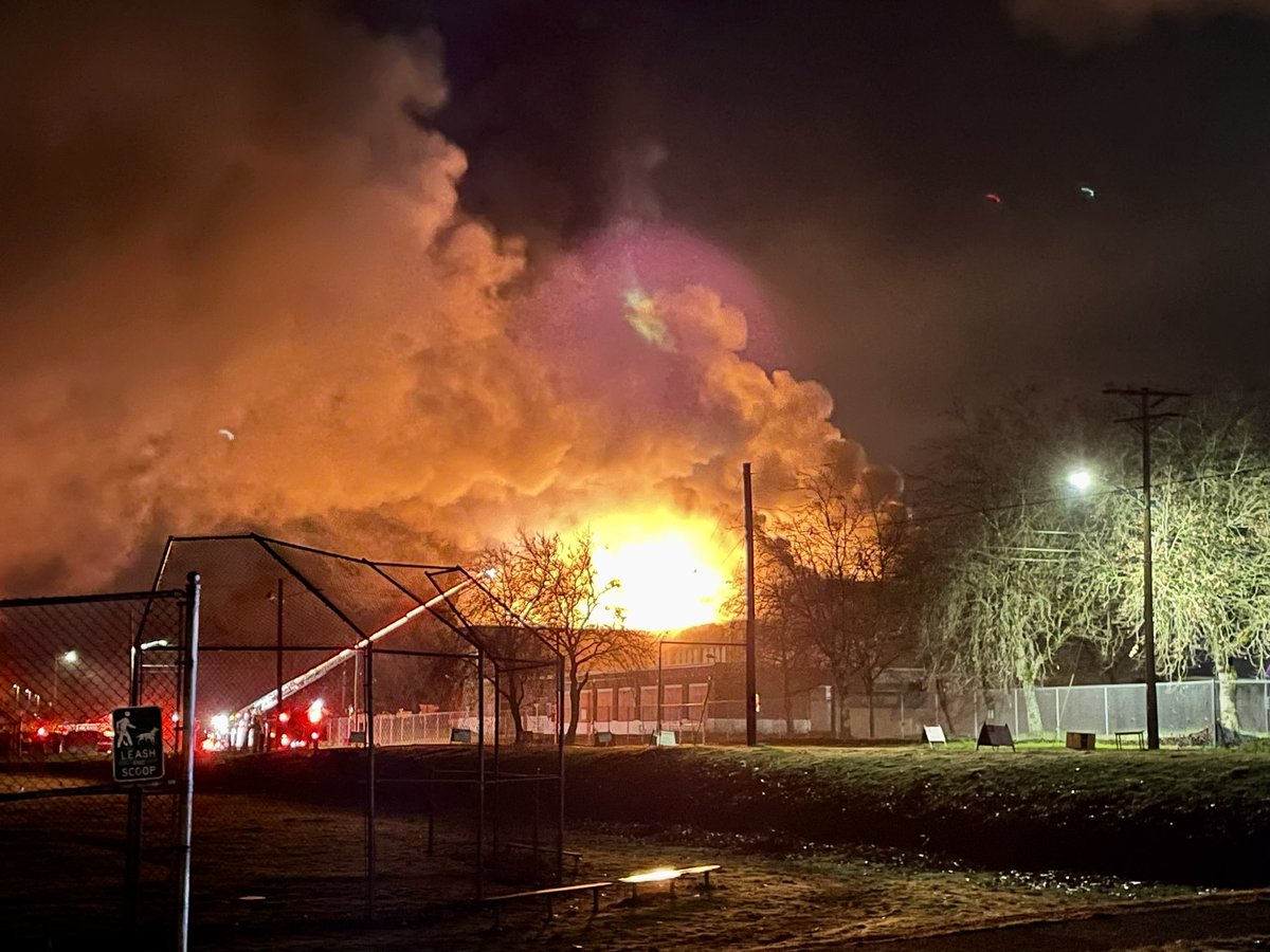 Firefighters remain on scene of a large commercial structure fire at 1115 E. Division Lane, the former Gault Middle School. Crews arrived to find heavy flames and smoke showing from the vacant structure at 4:13 am