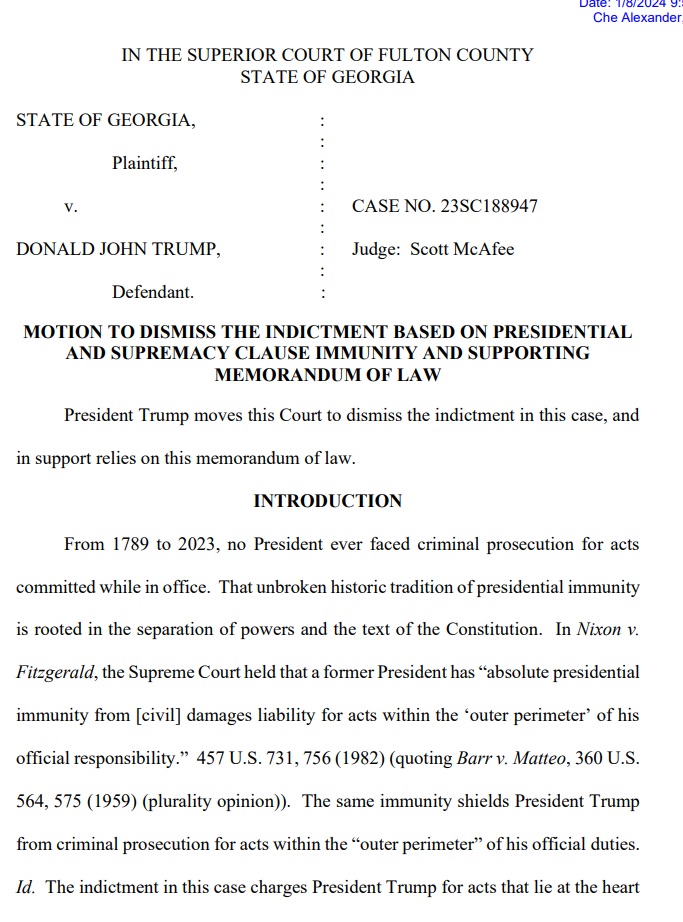Trump now argues presidential immunity warrants dismissal of Fulton County criminal caseThe indictment in this case charges President Trump for acts that lie at the heart of his official responsibilities as President