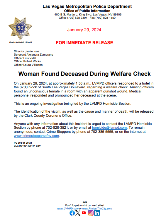 LVMPD detectives are currently investigating a homicide that occurred in the 3700 block of S Las Vegas Blvd.