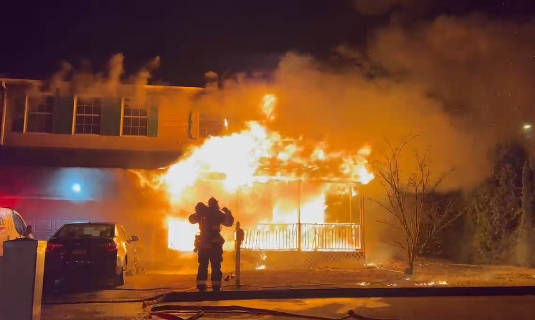 Firefighters battled a blaze at a home Monday night in Milford, according to officials