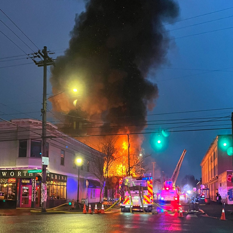 Crews battling two-alarm fire at N. Portland business