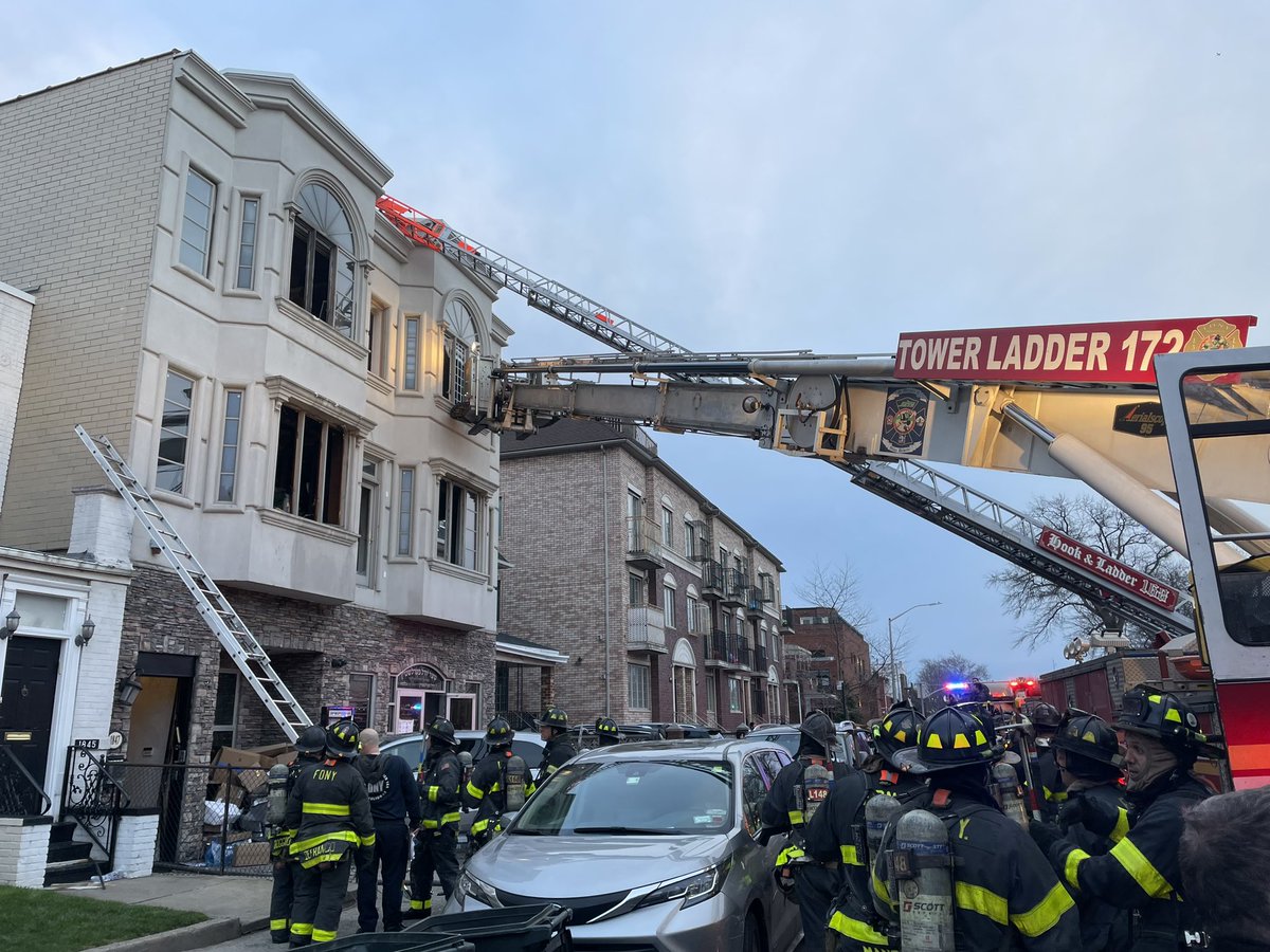 FDNY received a call for an automatic alarm at 1847 60th Street, Bkn. Arriving units saw fire conditions and removed 3 people out of the 3rd floor window using the bucket of the Tower Ladder. 5 people transported to hospitals, 2 in critical. Fire under investigation