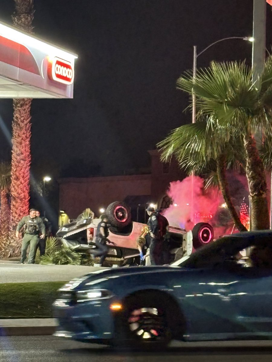 North Las Vegas - Police/Fire/Medical out at Craig Rd. and Simmons - vehicle crashed into a gas station and another vehicle following a police chase - extrication underway