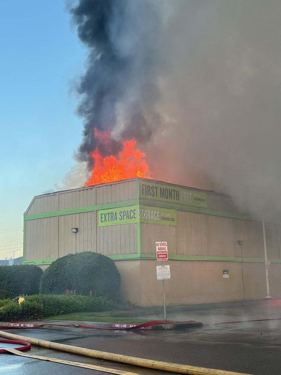 Fremont Blvd Fire  3: Just after 6 AM on Monday, April 29th, Fremont firefighters responded to a fire at 38491 Fremont Blvd at Extra Space Storage. Crews arrived to find heavy fire through the roof of a two-story building with multiple storage units involved.