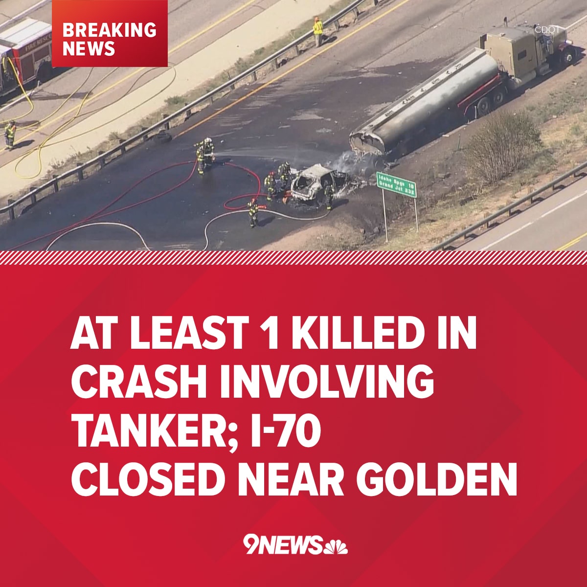 CSP has confirmed one person died in a crash involving a tanker and a vehicle on I-70
