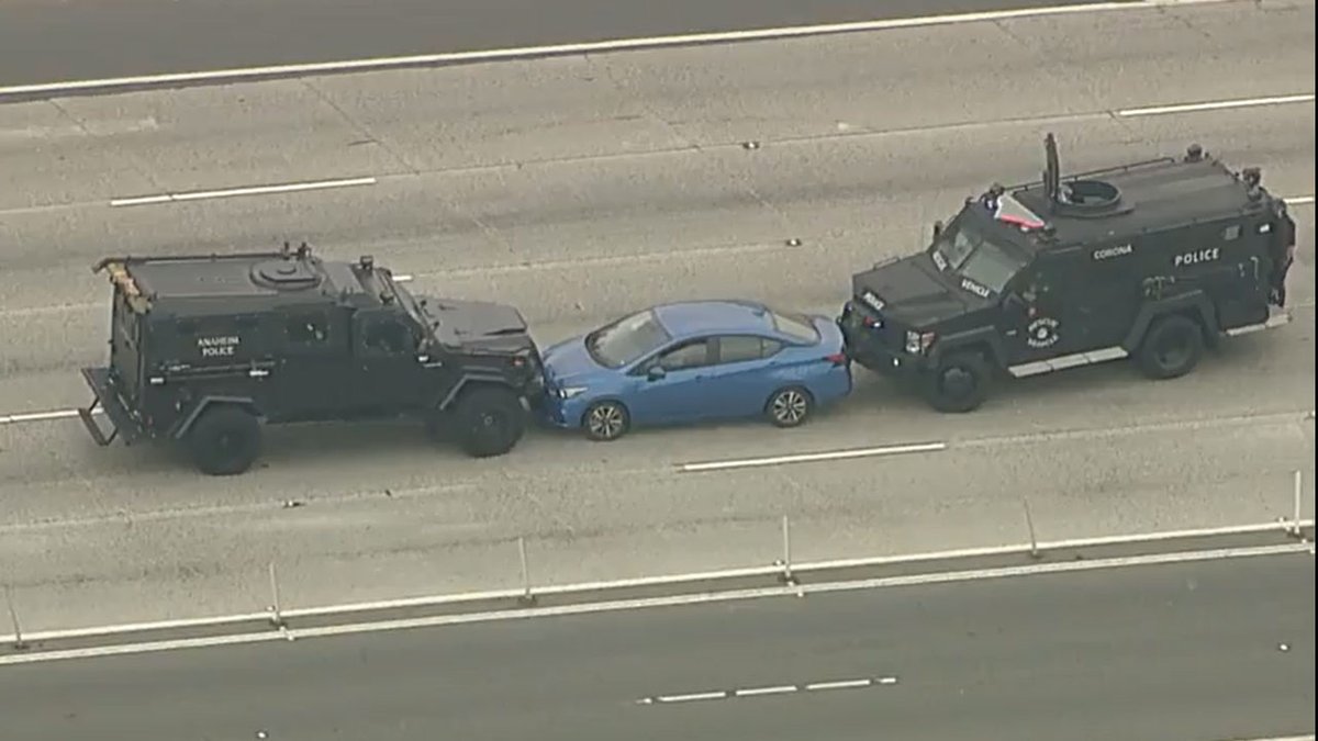 Suspect apparently dies from self-inflicted gunshot wound after standoff on 91 Freeway in Anaheim. The freeway remains shut down