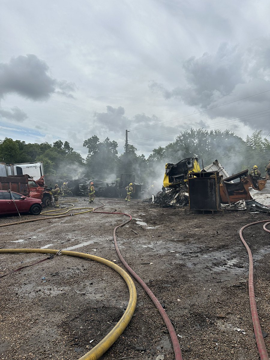 AFD responding to a fire involving several vehicles and heavy equipment in the 800blk of Ruby Dr. Fire under control, crews working to extinguish hot spots