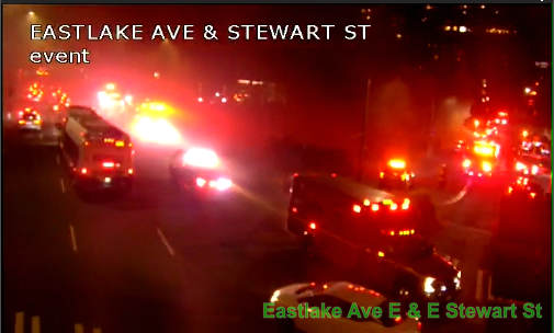 SeattleFire  building fire on Stewart St between Yale Ave N and Eastlake Ave E.