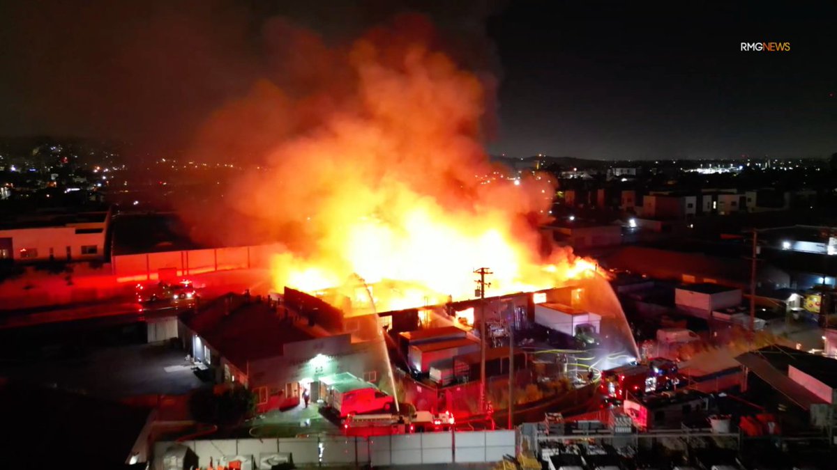 Firefighter injured battling massive 3-alarm warehouse fire in Montebello