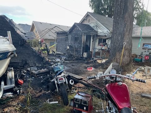 5900 blk N Park Way,  - TFD responded to a detached garage fire. When crews arrived on scene, the garage was engulfed in flames. The garage ultimately collapsed, but no one was inside. One person was transported with unknown injuries. TFD remains on scene, monitoring