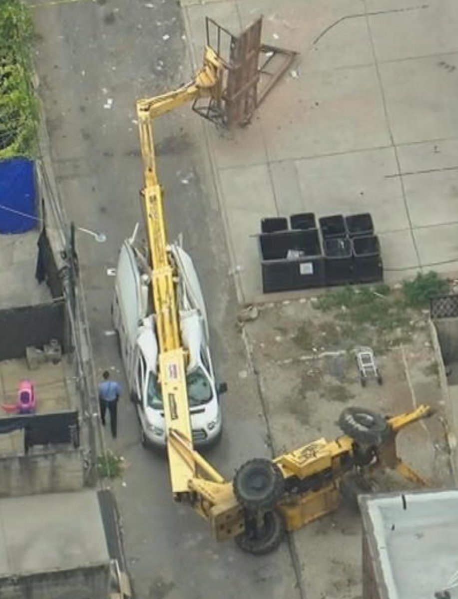 3 men critical after “cherry picker” hydraulic lift fell over on the  4400 block of Moravian Street