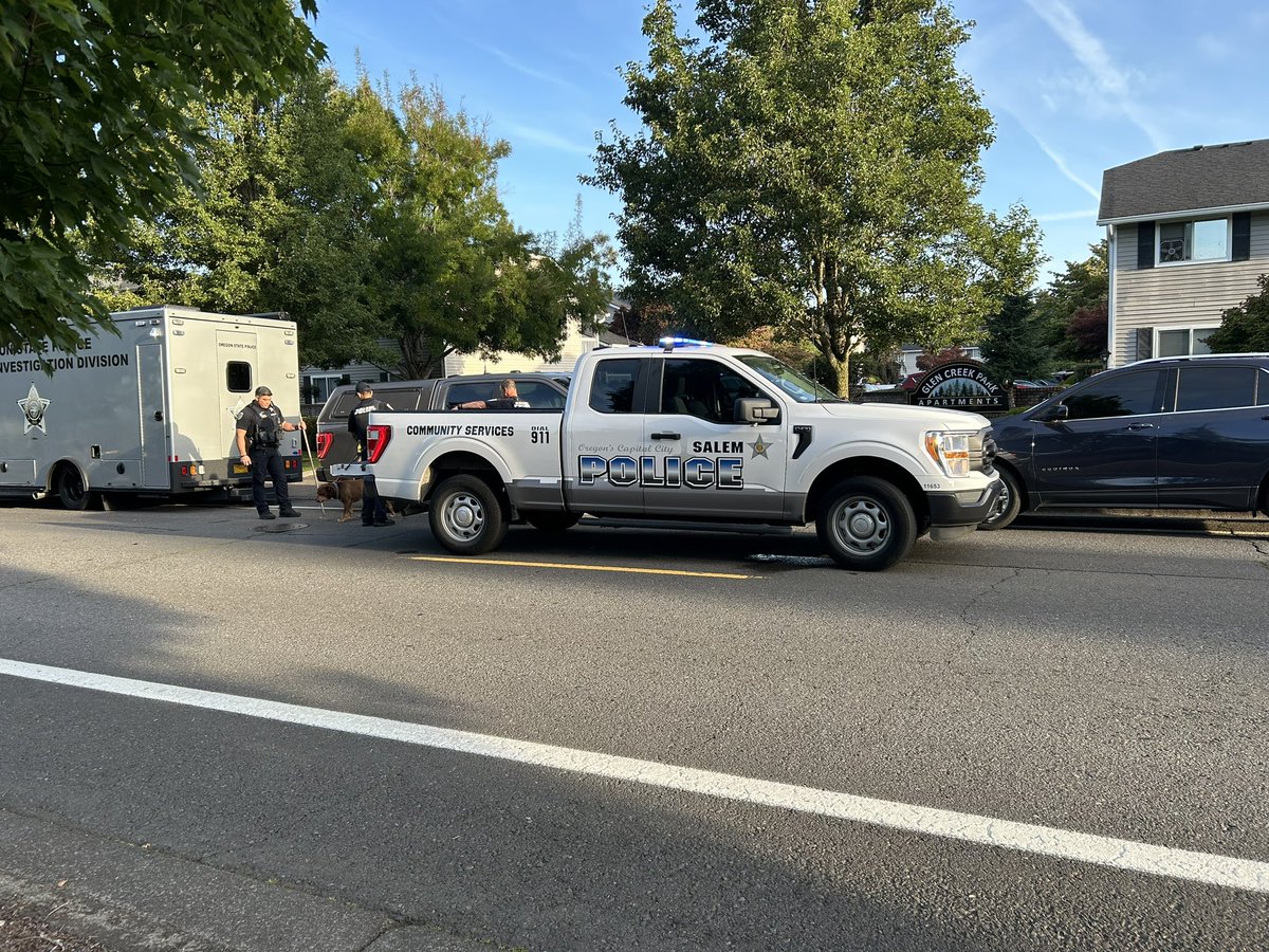 Salem Police and Oregon State Lolice on scene of an officer involved shooting near the Glen Creek Apartments on Glen Creek Rd NW. Salem PD says one suspect was transported to the hospital