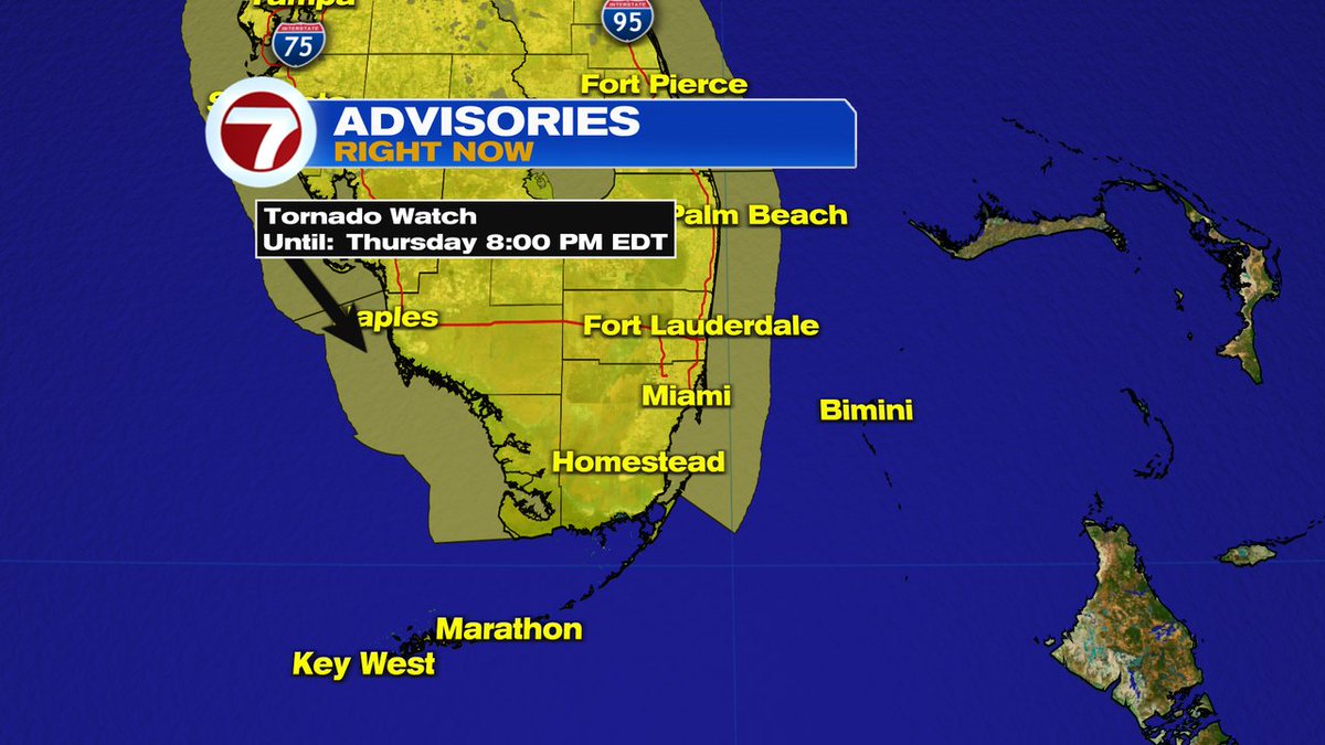 TORNADO WATCH just issued for ALL of South Florida through 8pm tonight