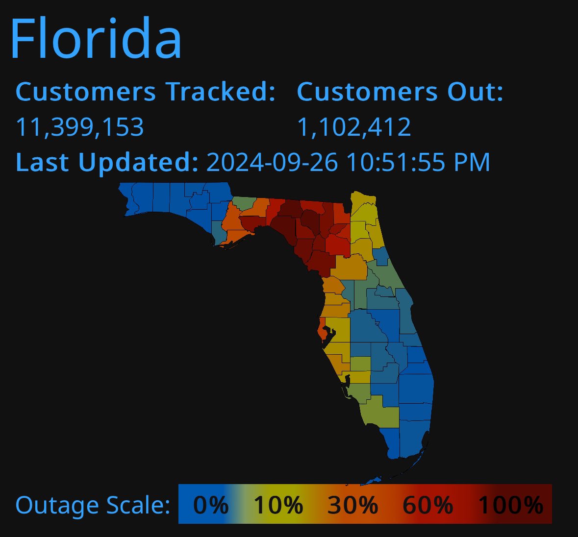 1.1 million people without power in Florida tonight due to Hurricane Helene