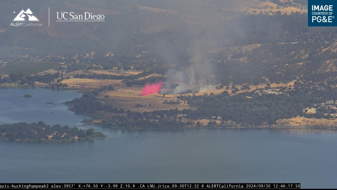 The fire is approximately two acres, burning in grass at a rapid rate of spread. Aircraft are laying down fire retardant lines while ground resources are making good progress establishing control lines