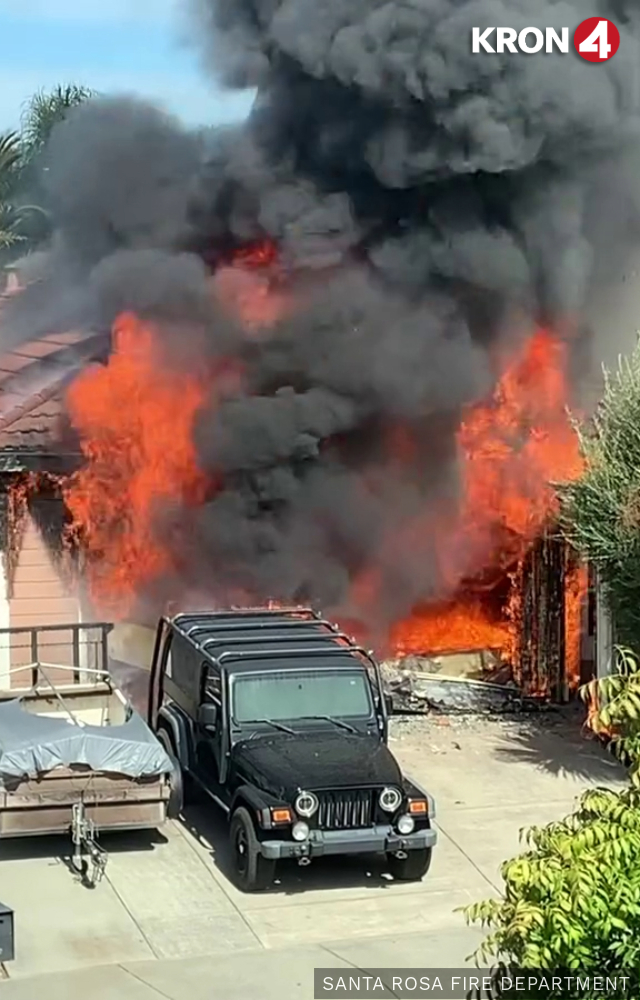 Two people were displaced by a fire that gutted a Santa Rosa home and produced a tall column of black smoke on Thursday afternoon, fire officials said