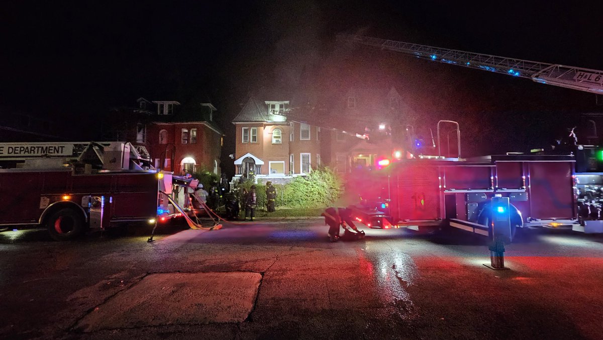 St. Louis firefighters on the scene of a first alarm fire in the 5200 block of Vernon. Occupied 2 and a half story brick dwelling with fire on the top floor. No injuries reported