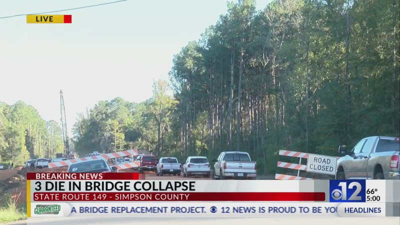 Three people have died and at least four were injured after a bridge collapsed in Mississippi on Wednesday, according to authorities