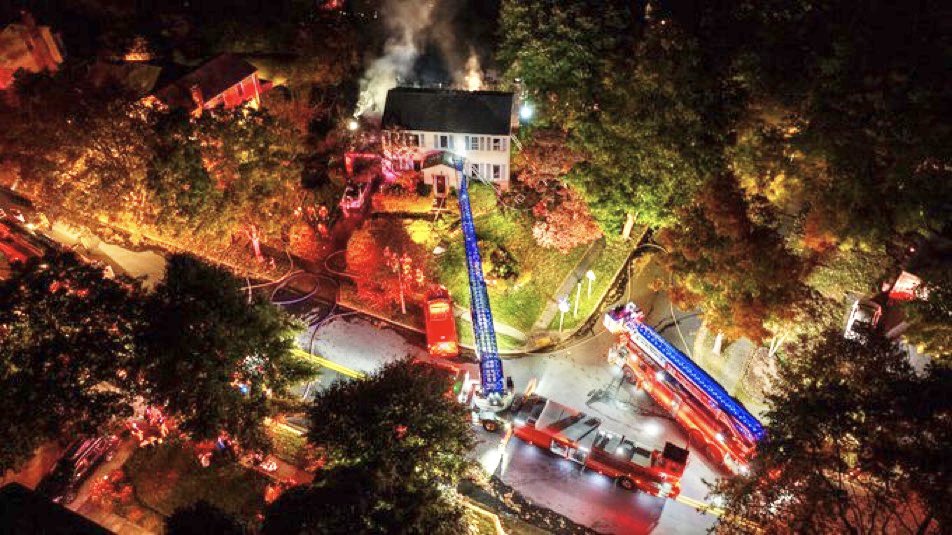 More - Gerard St, Rockville, occupants smelled smoke, discovered fire coming from garage, called 911; Fire Investigators found interior WOOD DOOR between garage & house interior (against fire code); 1 family (2 adults. 1 child) displaced; ~75 FFs responded, no injuries