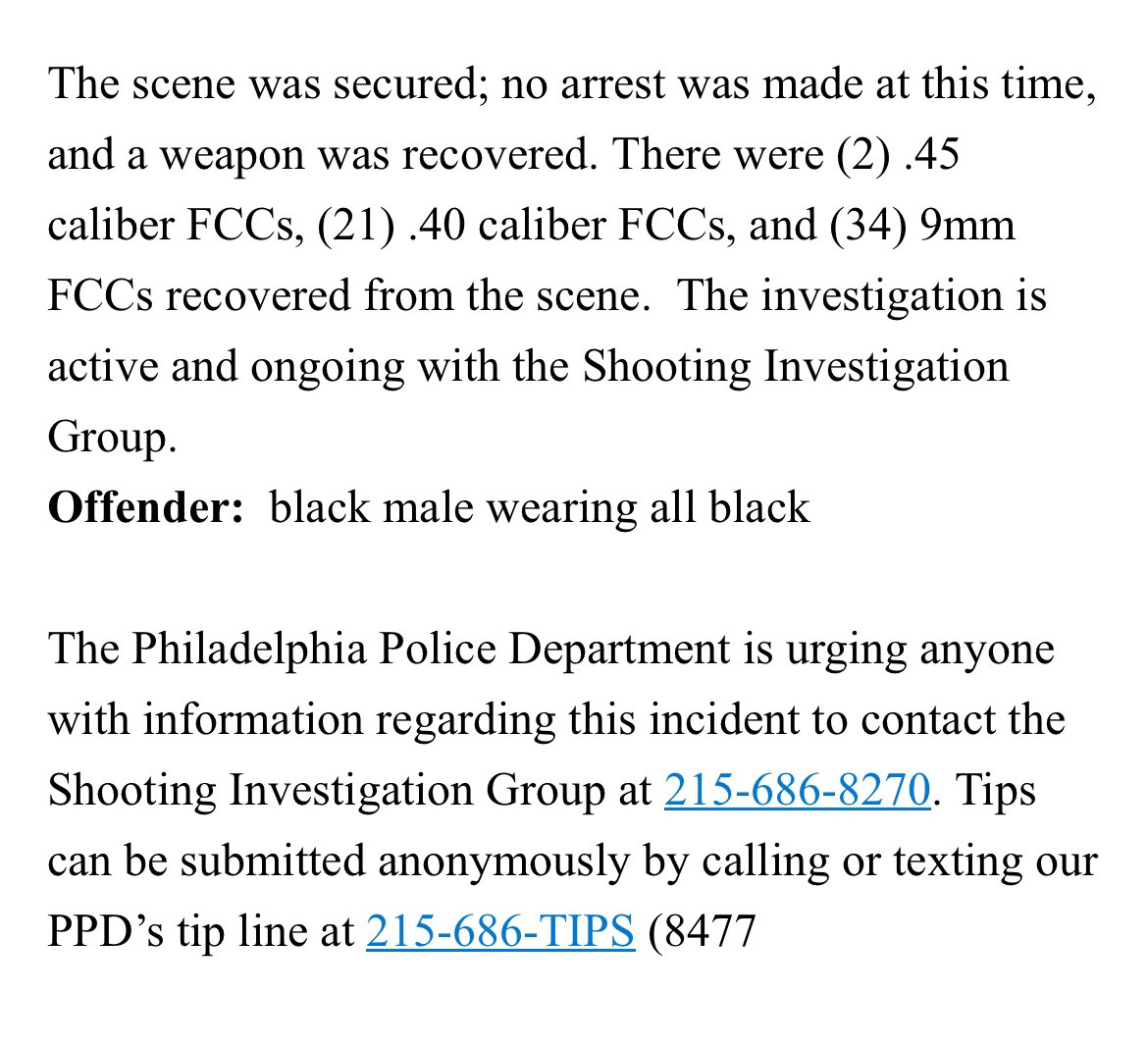 There was an Instagram Party on the 1100 block of Cumberland Street, when two males had a dispute.   This is when people started to leave.  A short  time later, the offender returned to the block & discharged his weapon, injuring several people.” @PhillyPolice say