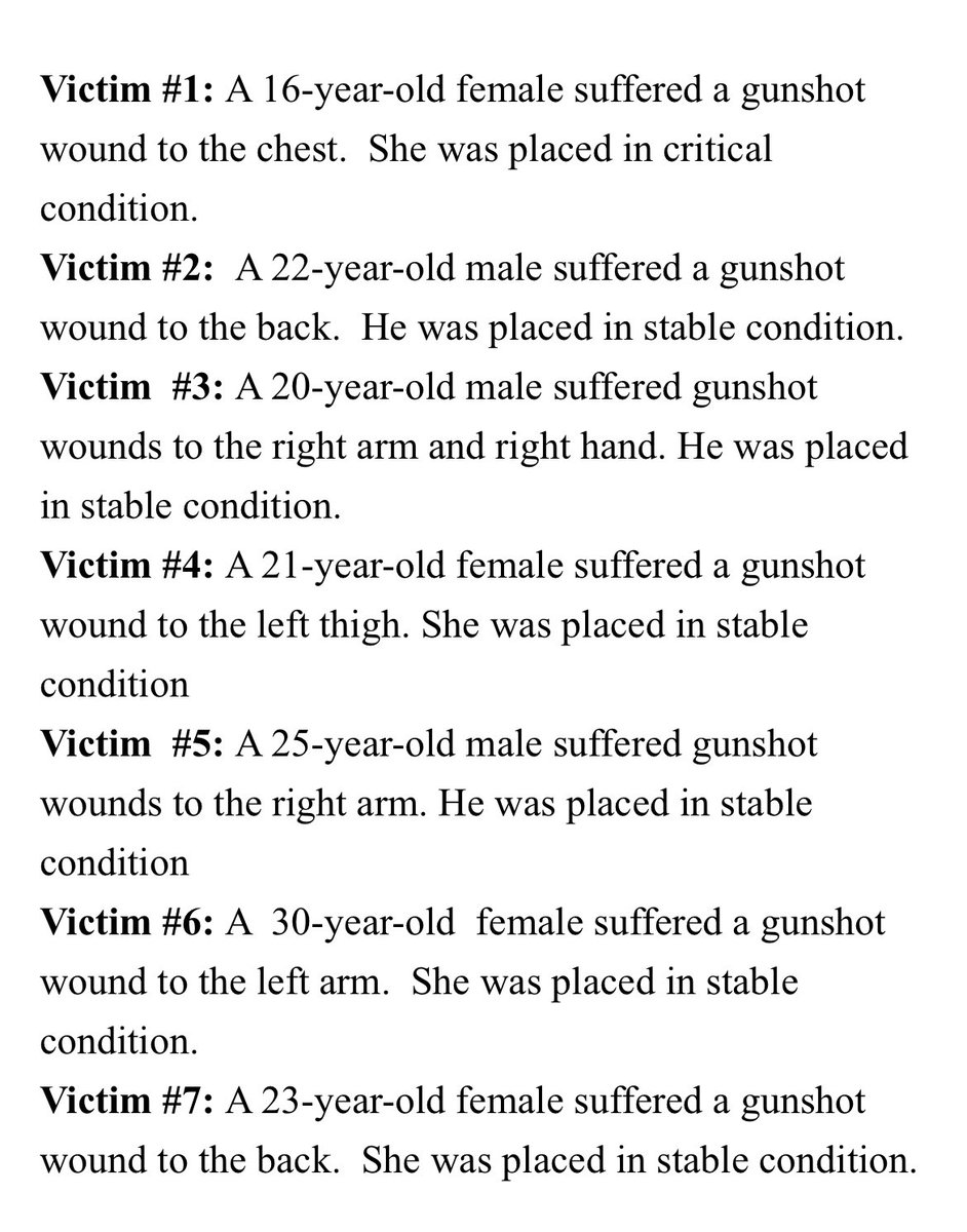 57 shots fired from 3 different caliber guns wounding 7 people.    The youngest of the 7 people shot, a 16 year old girl, is in critical condition.  @PhillyPolice update on the mass shooting overnight in North Philadelphia