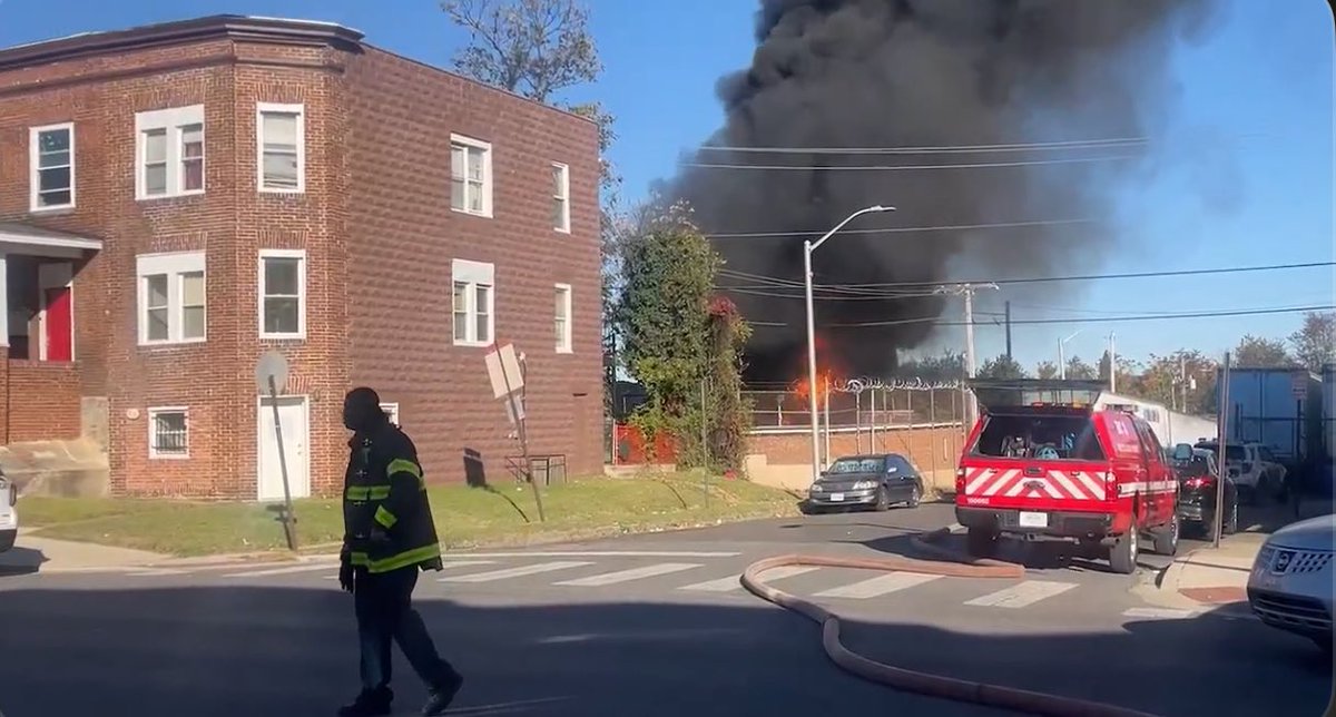 Multiple trailers filled with tires in west Baltimore. This is different from the east side playground fire